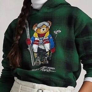 Polo Ralph Lauren Kids Size 3T 3 Green Plaid Ski Bear Hoodie Sweatshirt Classic